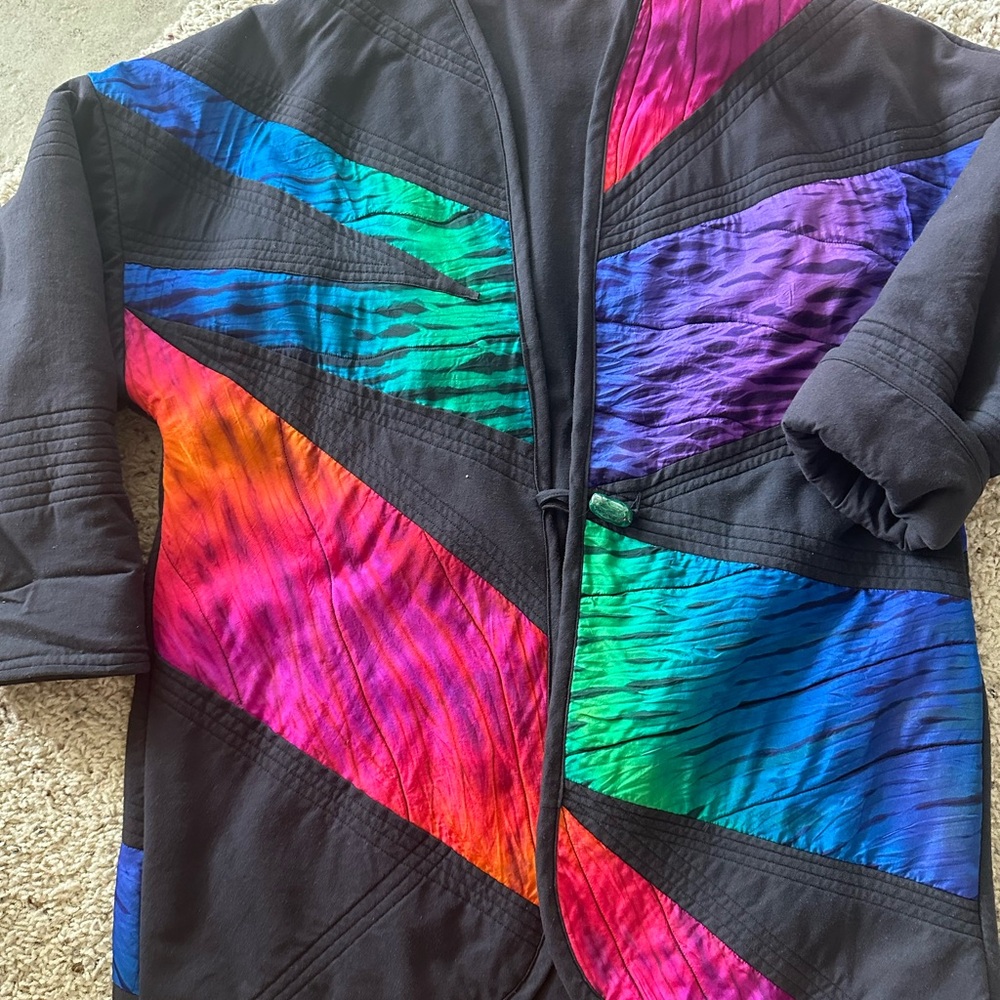 Quilted, black cotton custom designed jacket by renowned silk artist. Med-large.
